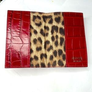 Roberto Cavalli Red Croc Leather Passport Holder